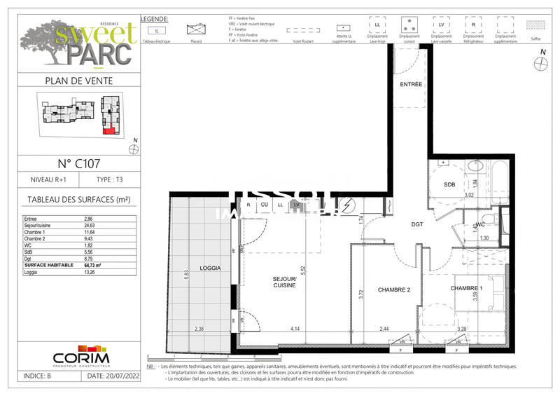 Appartement - 65 m² - 3 pièces