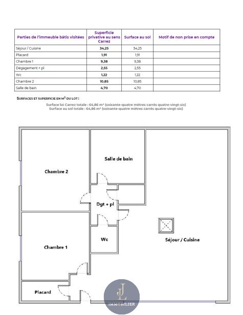 Appartement - 65 m² - 3 pièces