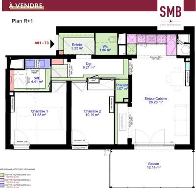 Appartement - 65 m² - 3 pièces