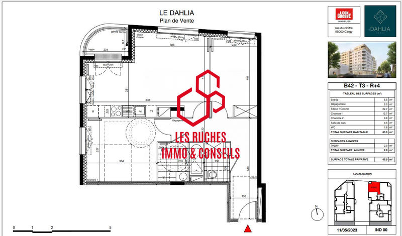 Appartement - 63 m² - 2 pièces