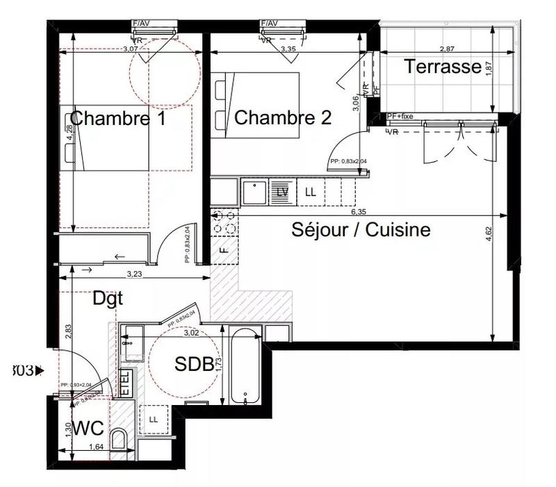 Appartement - 58 m² - 3 pièces