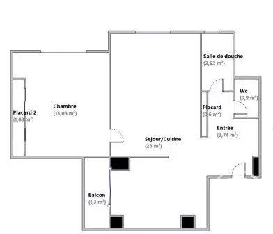 Appartement - 45 m² - 2 pièces