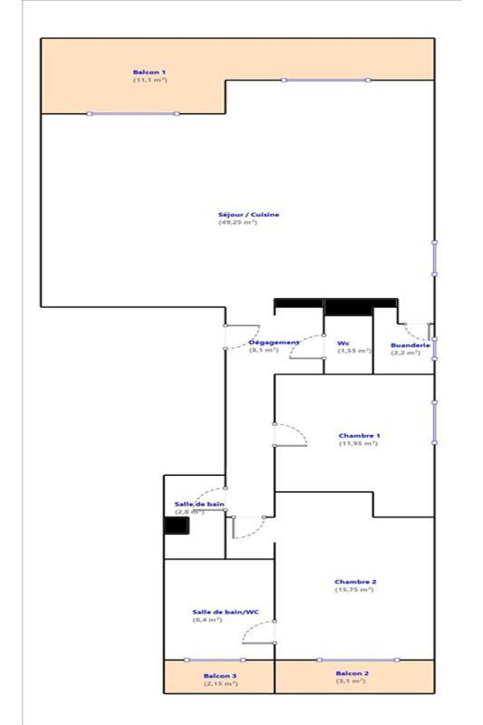 Appartement - 98 m² - 3 pièces