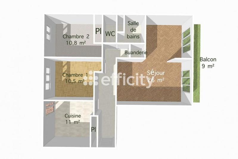 Appartement - 77 m² - 3 pièces