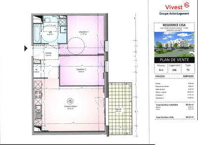 Appartement - 59 m² - 3 pièces