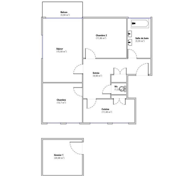 Appartement - 70 m² - 3 pièces