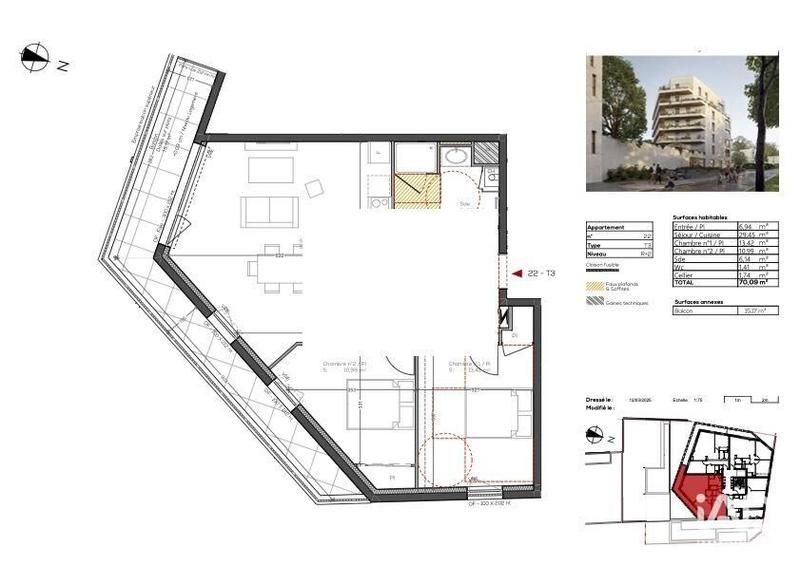 Appartement - 70 m² - 3 pièces