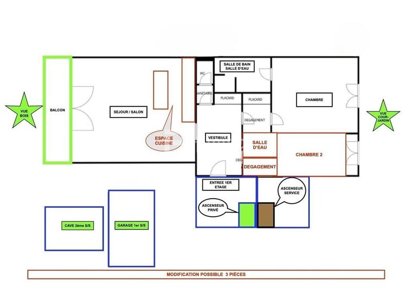 Appartement - 97 m² - 2 pièces
