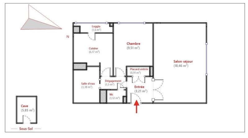 Appartement - 45 m² - 2 pièces