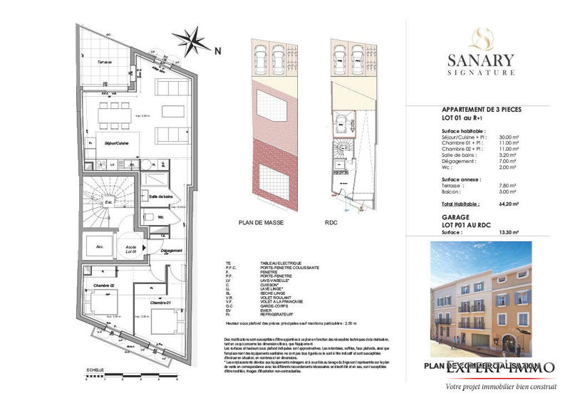 Appartement - 64 m² - 3 pièces