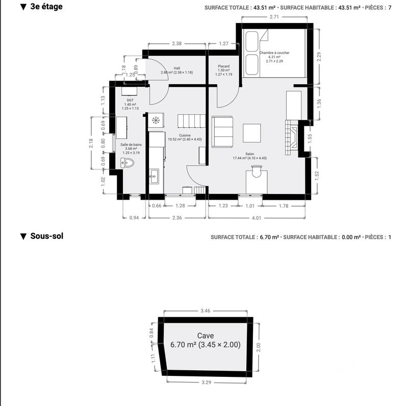 Appartement - 44 m² - 1 pièce