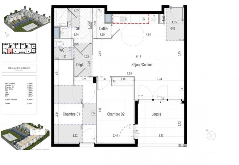 Appartement - 65 m² - 3 pièces