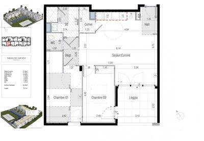 Appartement - 65 m² - 3 pièces