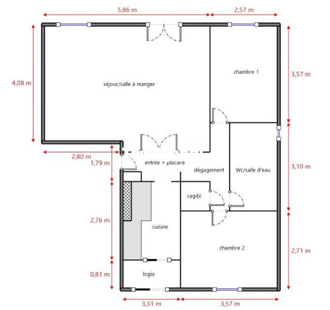 Appartement - 63 m² - 3 pièces