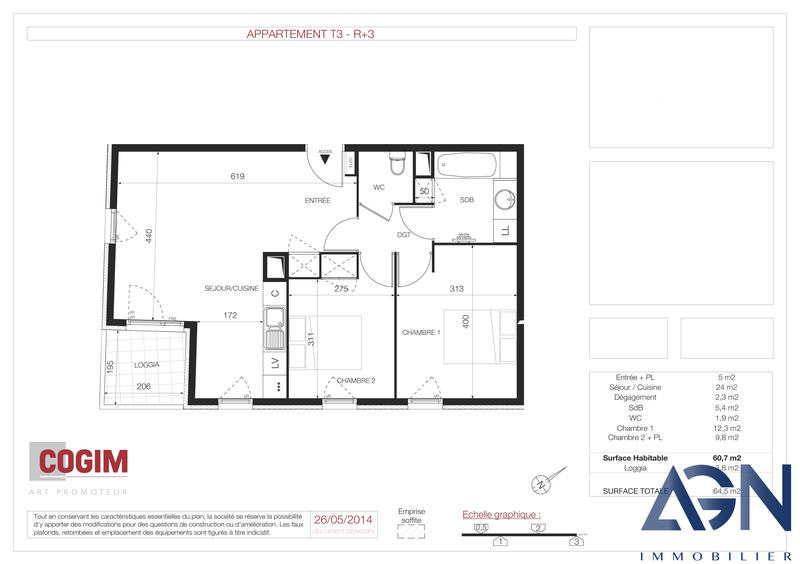 Appartement - 61 m² - 3 pièces