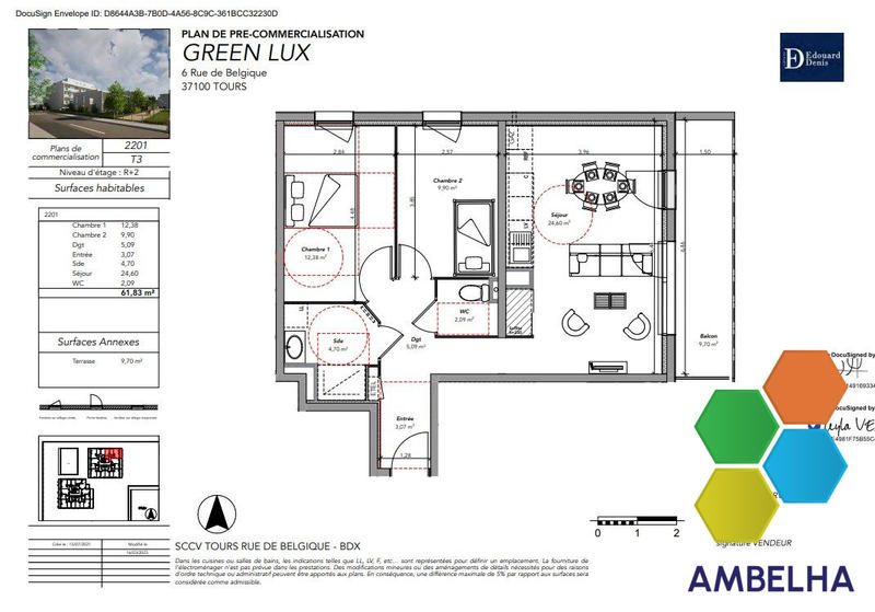 Appartement - 62 m² - 3 pièces