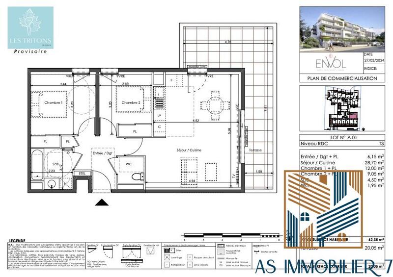 Appartement - 62 m² - 3 pièces