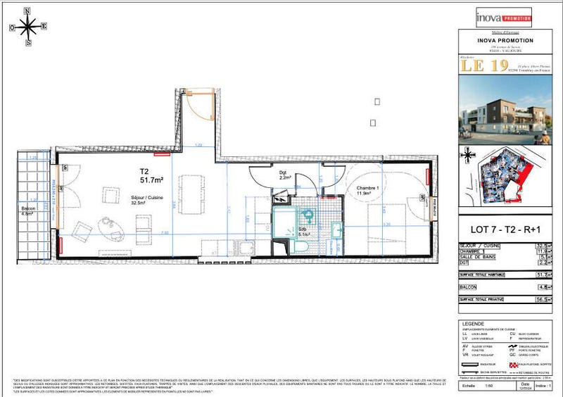 Appartement - 52 m² - 2 pièces