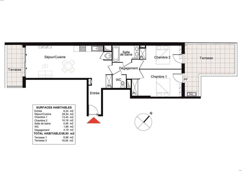Appartement - 69 m² - 3 pièces