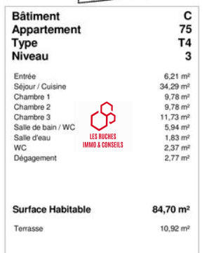 Appartement - 85 m² - 4 pièces