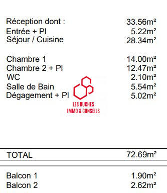 Appartement - 73 m² - 3 pièces