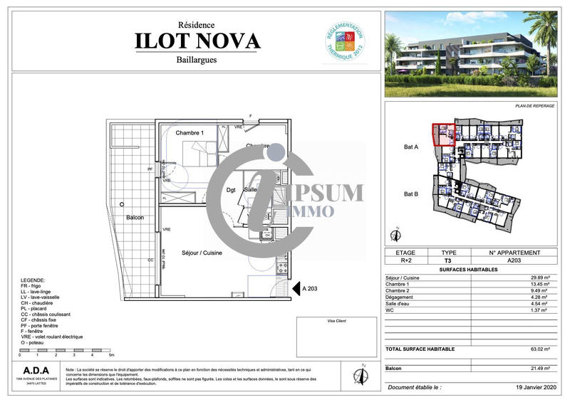Appartement - 63 m² - 3 pièces