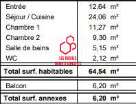 Appartement - 65 m² - 3 pièces