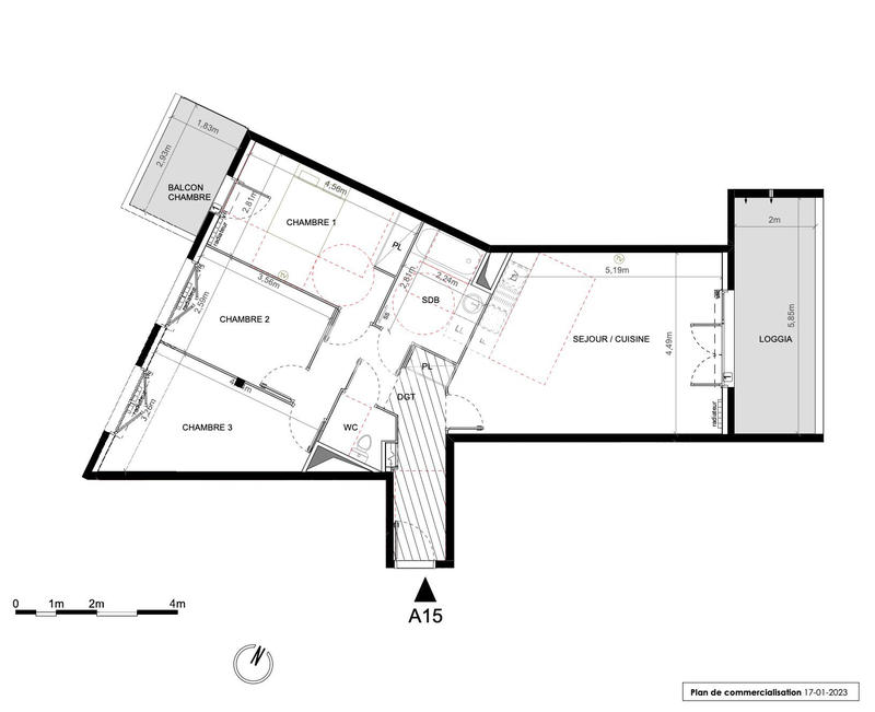 Appartement - 80 m² - 4 pièces