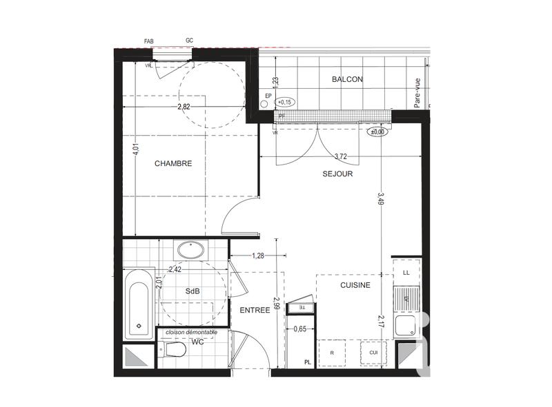 Appartement - 41 m² - 2 pièces