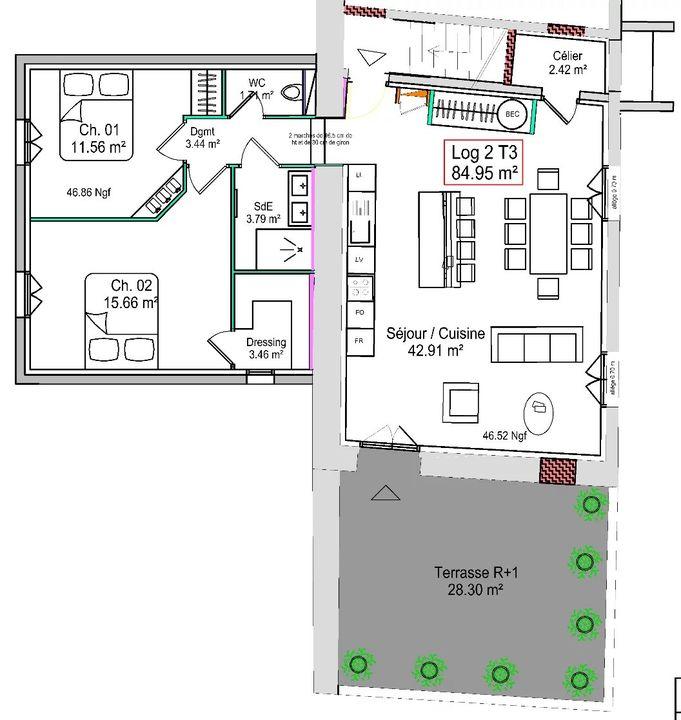 Appartement - 84 m² - 3 pièces