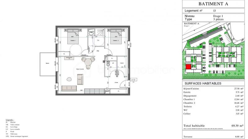 Appartement - 69 m² - 3 pièces