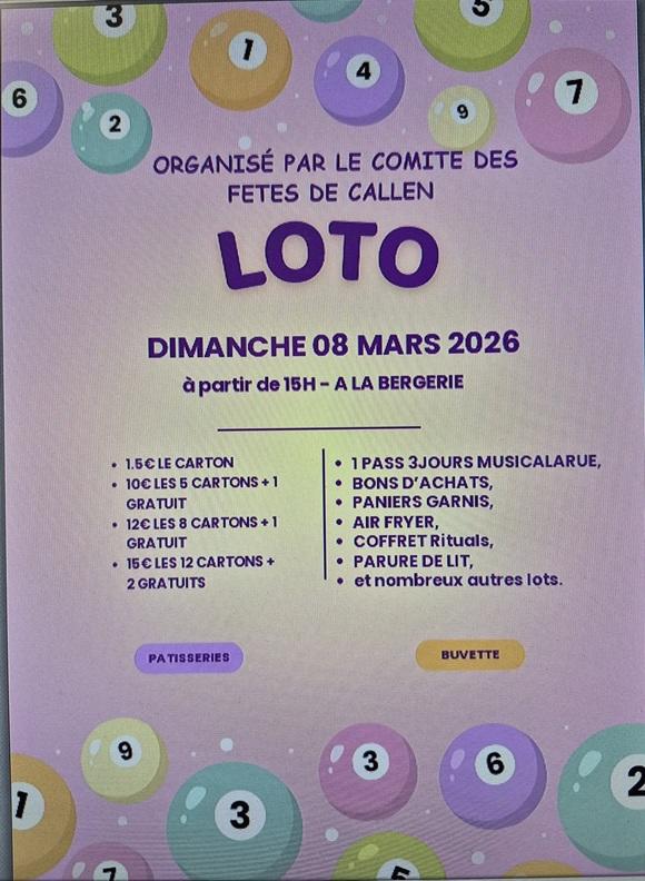 Loto du comité des fêtes de Callen