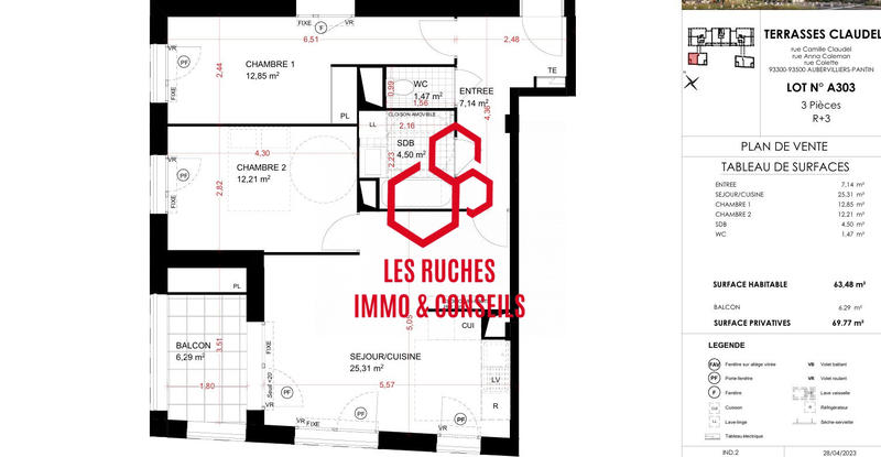 Appartement - 63 m² - 3 pièces