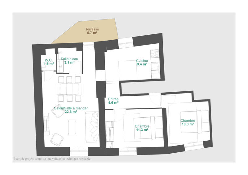Appartement - 62 m² - 3 pièces