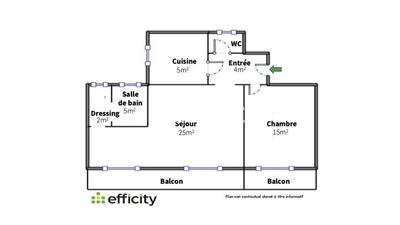 Appartement - 57 m² - 2 pièces