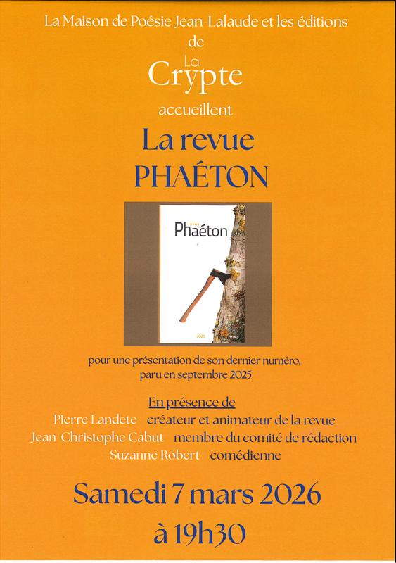 Les Editions de la Crypte accueillent la Revue du Phaéton