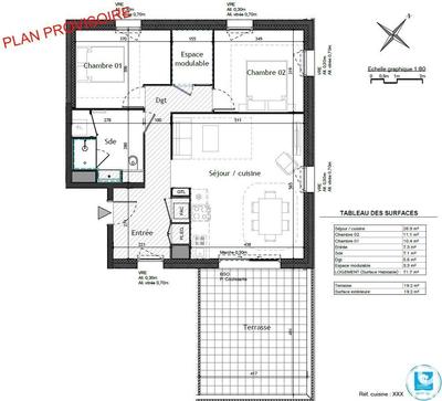 Appartement - 72 m² - 3 pièces