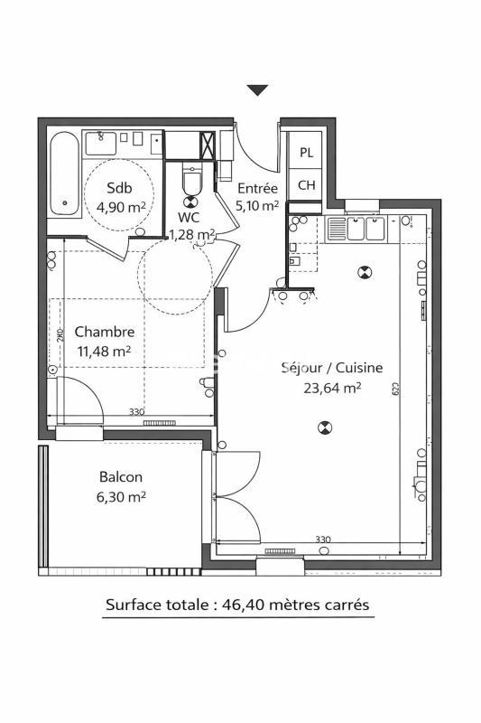 Appartement - 46 m² - 2 pièces