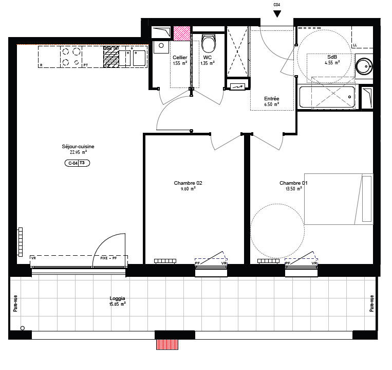 Appartement - 62 m² - 3 pièces