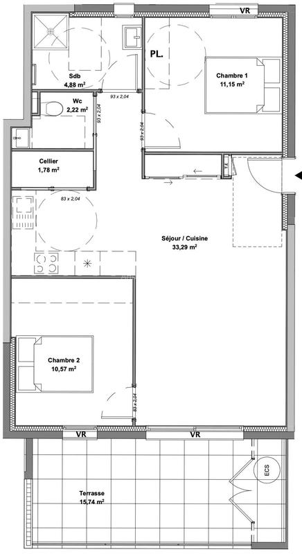 Appartement - 64 m² - 3 pièces