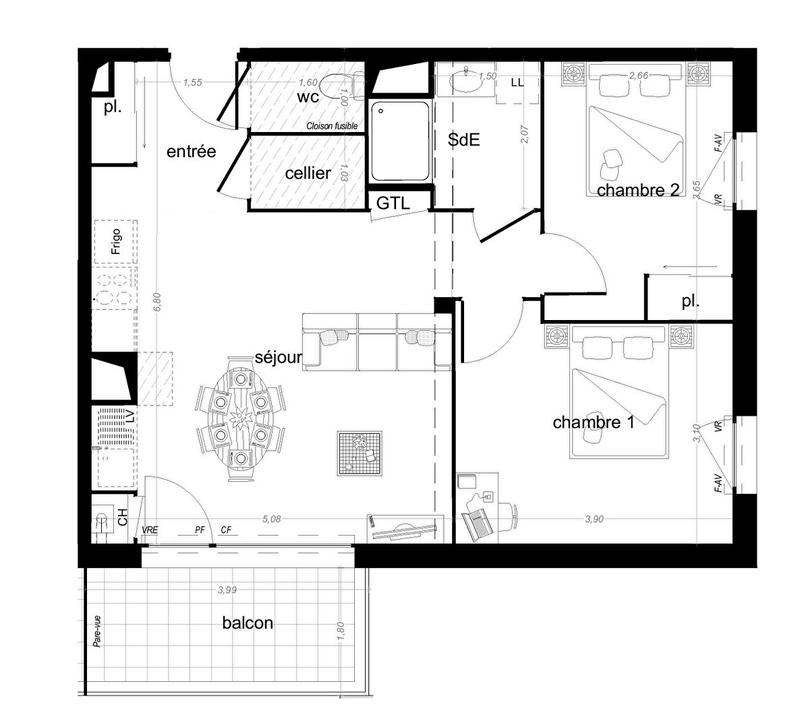 Appartement - 59 m² - 3 pièces