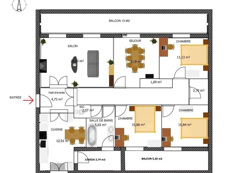 Appartement - 97 m² - 4 pièces