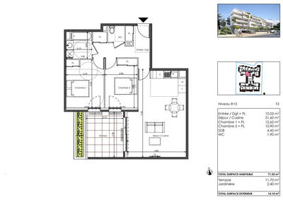 Appartement - 71 m² - 3 pièces