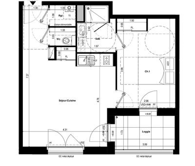 Appartement - 46 m² - 2 pièces