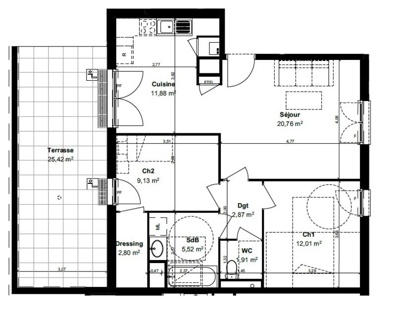 Appartement - 67 m² - 3 pièces
