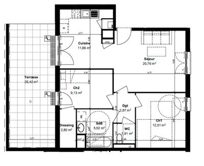 Appartement - 67 m² - 3 pièces