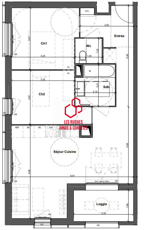 Appartement - 63 m² - 3 pièces