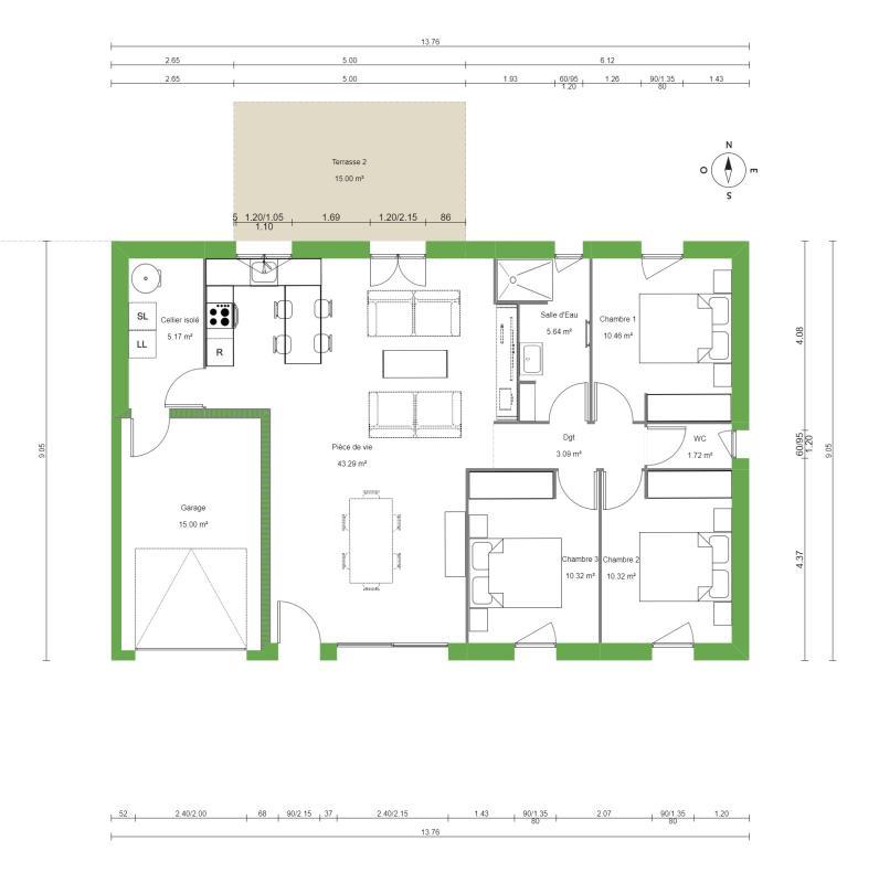 Maison - 90 m² - 4 pièces