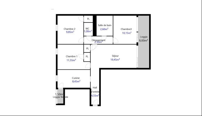 Appartement - 70 m² - 4 pièces