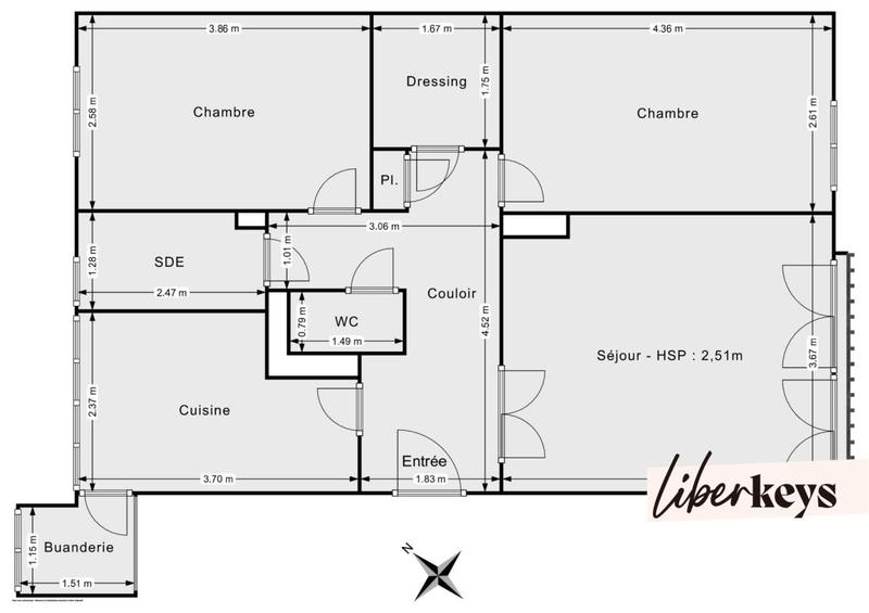 Appartement - 61 m² - 3 pièces